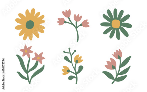 Abstract wildflowers vector clipart. Spring illustration.