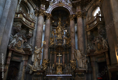 View of the interior decorations of St. Nicholas Church in Prague