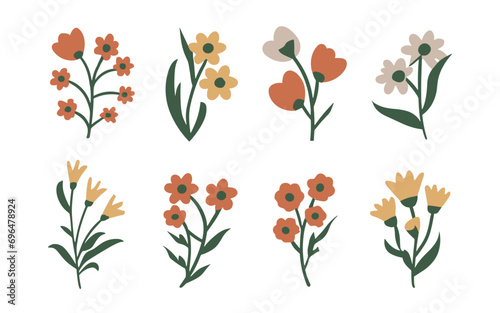 Abstract wildflowers vector clipart. Spring illustration.