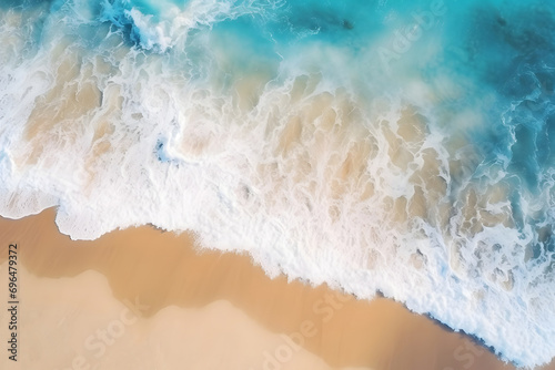 Drone view of the ocean waves and the beach. 