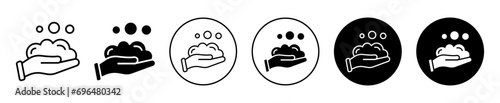 Foam icon. rubbing shampoo or shower gel to make bubble in hand palm to clean body for hygiene vector. water with shave cream soapy foam symbol set. soap foam set sign 