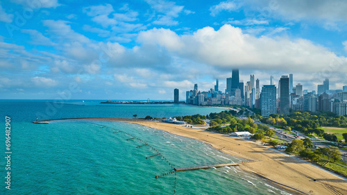 Gorgeous Lake Michigan and Chicago beach and coast aerial on sunny summer day, tourism and travel © Nicholas J. Klein