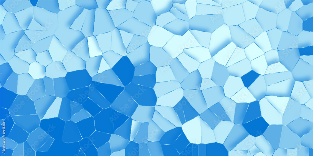 Naklejka premium Modern seamless abstract Broken Stained Glass with triangles, geometric background of triangular pattern in soft gradient blue colors, mosaic marble pattern texture for design.