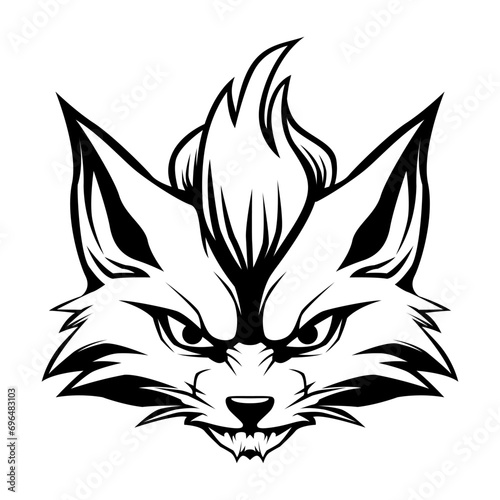 Kitsune japanesee fox drawing head vector illustration © EkoZero7