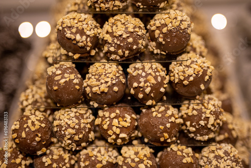 Heap of choco balls in candy store