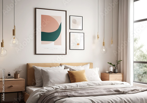 Frame mockup, ISO A paper size. Living room poster mockup. Interior mockup with house white background. Modern interior design. 3D render