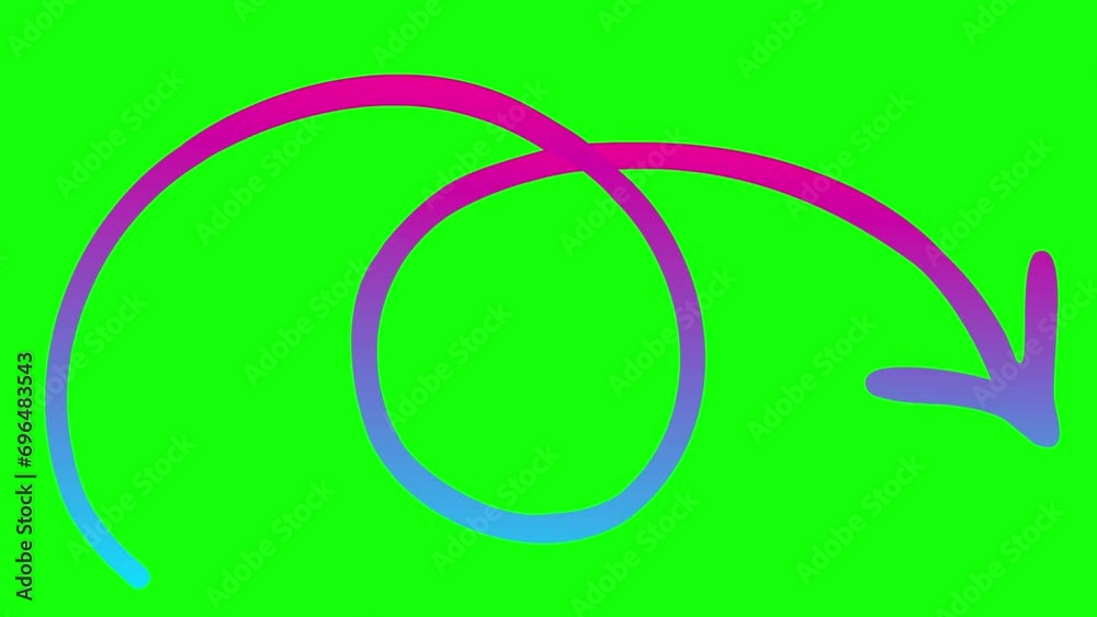 Animated pink blue symbol of arrow with loop. Hand drawn arrow points ...