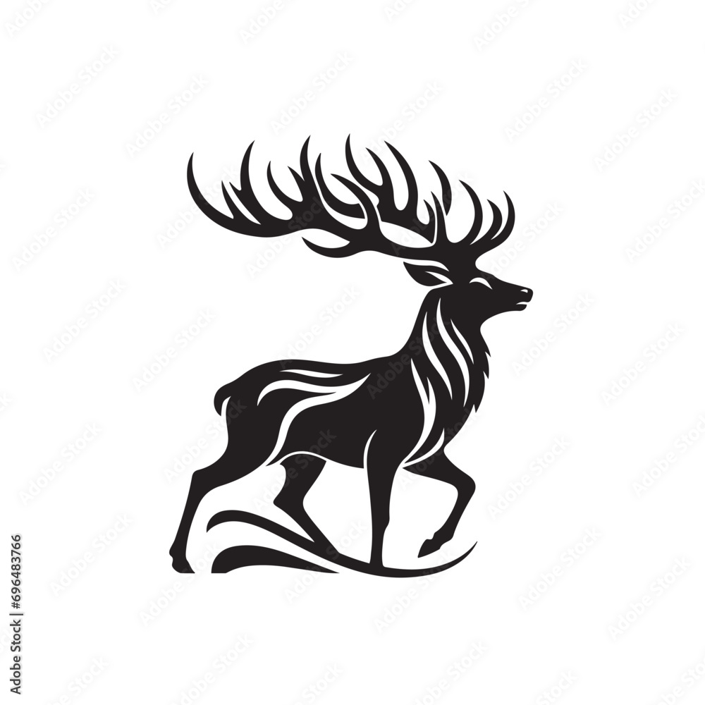 Wild Deer Silhouette - Graceful Deer in Dreamy Meadow at Dusk Wild Deer Black Vector
