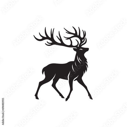 Wild Deer Silhouette - Dynamic Running Deer in Vibrant Meadow Wild Deer Black Vector 