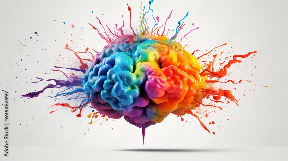 Creative concept of colorful human brain on white background. - obrazy, fototapety, plakaty 