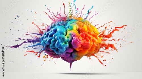Creative concept of colorful human brain on white background.