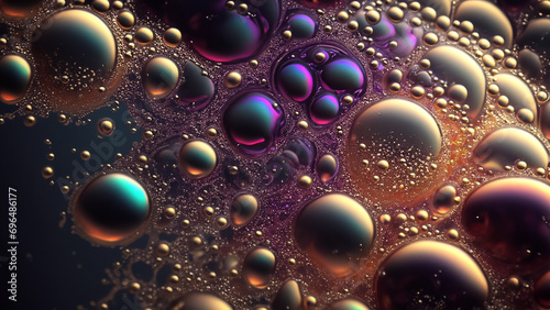 Wallpaper with a macro view of colorful abstract bubbles on a colored background.