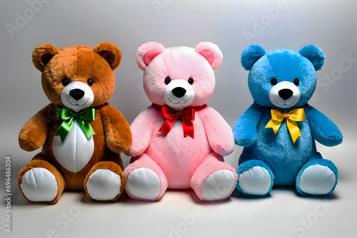 cutout set of 3 stuffed animal bear toys. three teddy bears. Children's soft toy animals bear