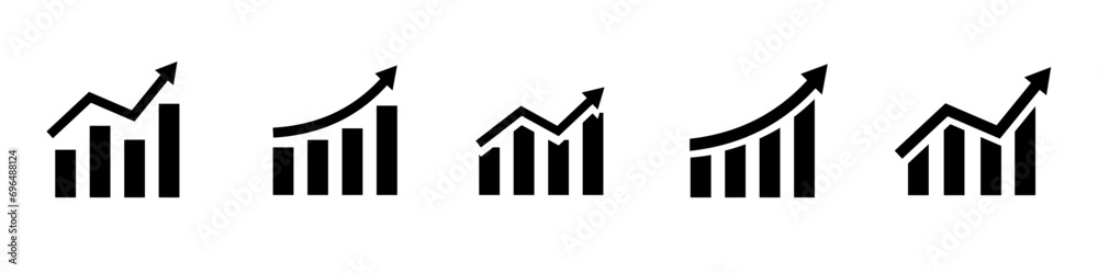 Growing graph set. Growth success arrow icon. Growing graph icon set. Growth chart icon. Growing bar graph. Vector illustration.