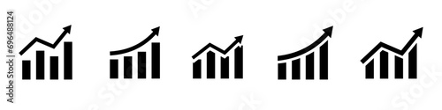 Growing graph set. Growth success arrow icon. Growing graph icon set. Growth chart icon. Growing bar graph. Vector illustration.