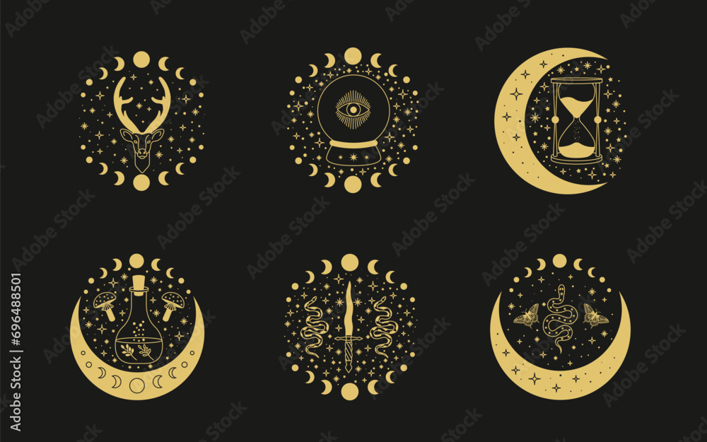 Celestial mystical moon collections. Magic and esotericl vector illustrations. Celestial mystical moon collections. Magic and esotericl vector illustrations.