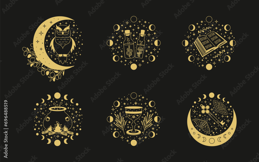 Celestial mystical moon collections. Magic and esotericl vector illustrations.