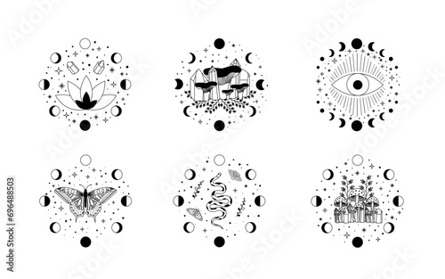 Celestial mystical moon collections. Magic and esotericl vector illustrations.