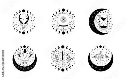 Celestial mystical moon collections. Magic and esotericl vector illustrations.
