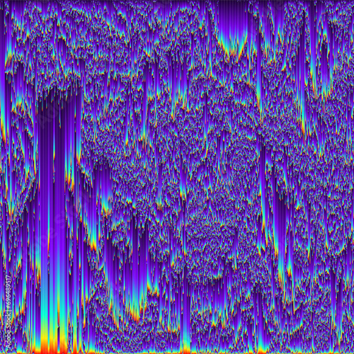 Pixel sorting style background vertical holographic iridescent lines. Colorful dynamic distorted motion digital noise waterfall texture. Geometric trendy grunge pixelart design. Vector illustration