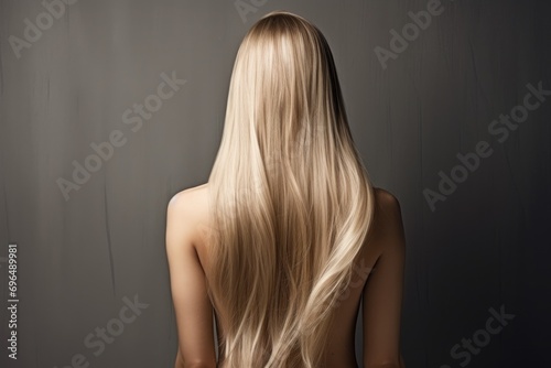 Beautiful blonde woman with long healthy hair. Back view. Copy space, Beautiful woman with long straight hair, viewed from the rear, Blond girl, AI Generated