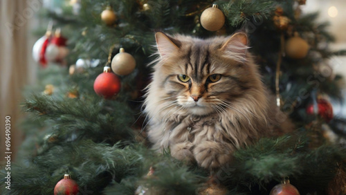 cat on christmas tree © Shuvo
