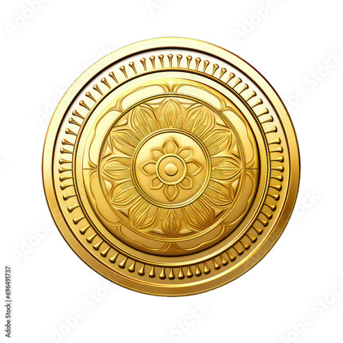 Antique gold coin isolated on transparent background