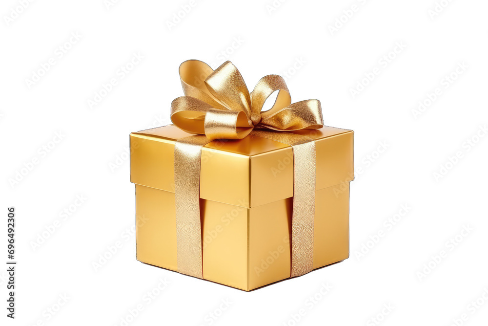 Obraz premium Gold gift box with ribbon on transparent background.