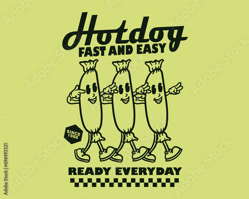 Hotdog vector illustration With slogan artwork, retro and trendy graphic design for fashion wear, street wear, clothing line, apparel and urban style t shirt design, hoodies, etc.