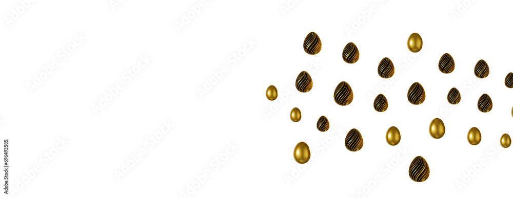 3d rendering of Easter elegant eggs with gold paint 3d rendering of Easter elegant eggs with gold paint