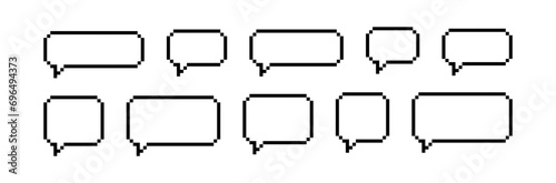 Pixel speech bubbles pack. Text boxes for chats and games. Vector illustration in 8 bit pixel art style.