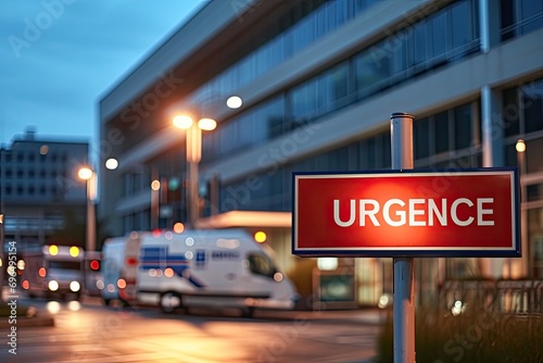 Urgence sign in front of a hospital with an ambulance in background - AI Generated