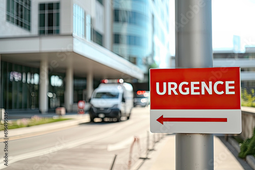 Urgence sign in front of a hospital with an ambulance in background - AI Generated