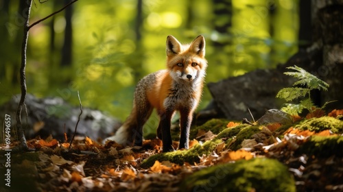 A curious fox in a dense forest