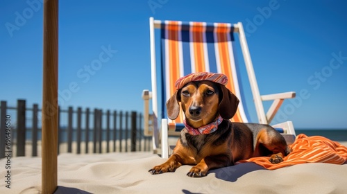A dachshund enjoying a sunny day on a coastal boardwalk
