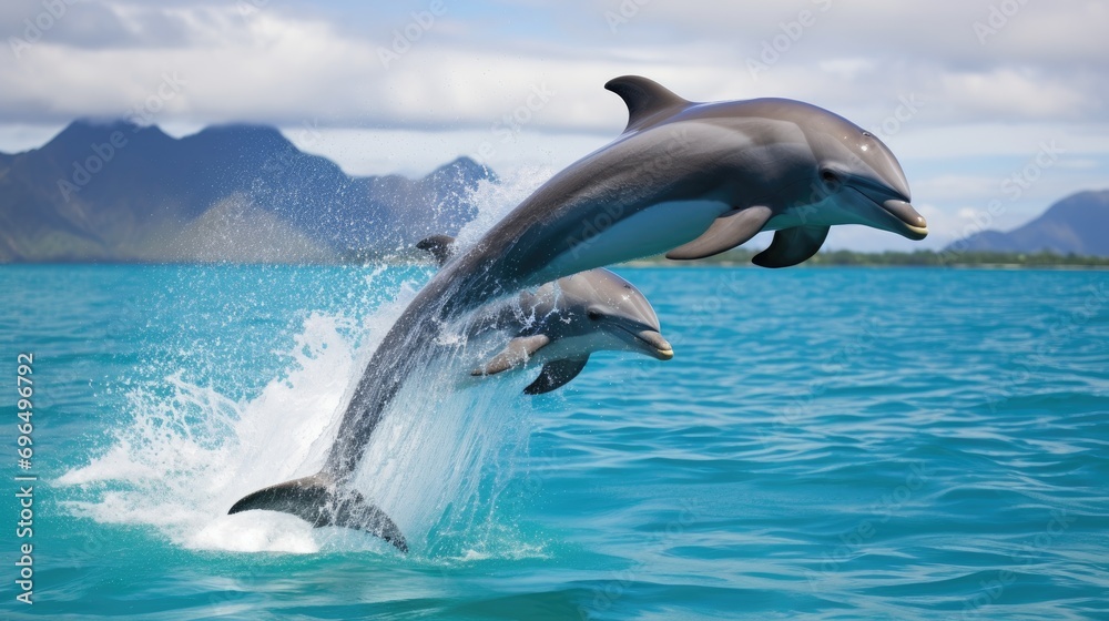 A playful dolphin pod in the ocean