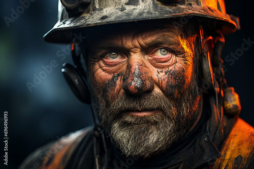 Coal miners wearing protective helmets work diligently deep extracting vital energy resources generative AI photo