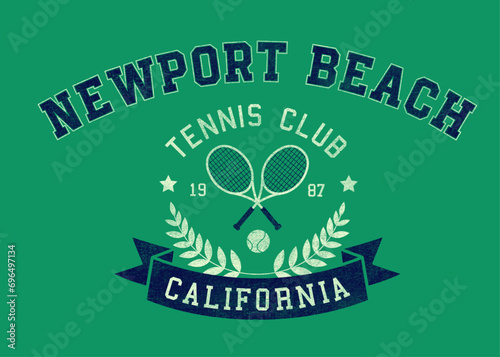 Newport beach, california varsity slogan print. College slogan typography print design. Vector t-shirt graphic or other uses.