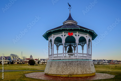 Oak Bluffs Ocean Park Pavilion with Holiday Ornaments on Martha's Vineyard, Massachusetts, Unites States. photo