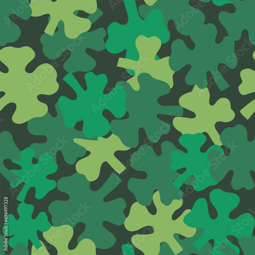 Three, four-leaf clover, shamrock seamless pattern. Saint Patrick's day lucky charm backdrop for fabric, wallpaper print