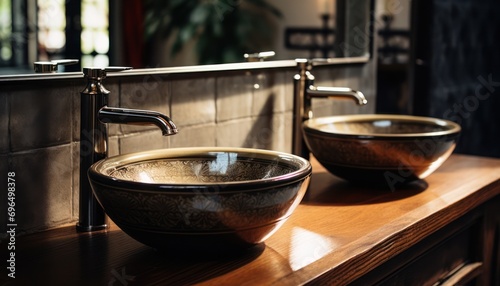 Sinks on Wooden Counter