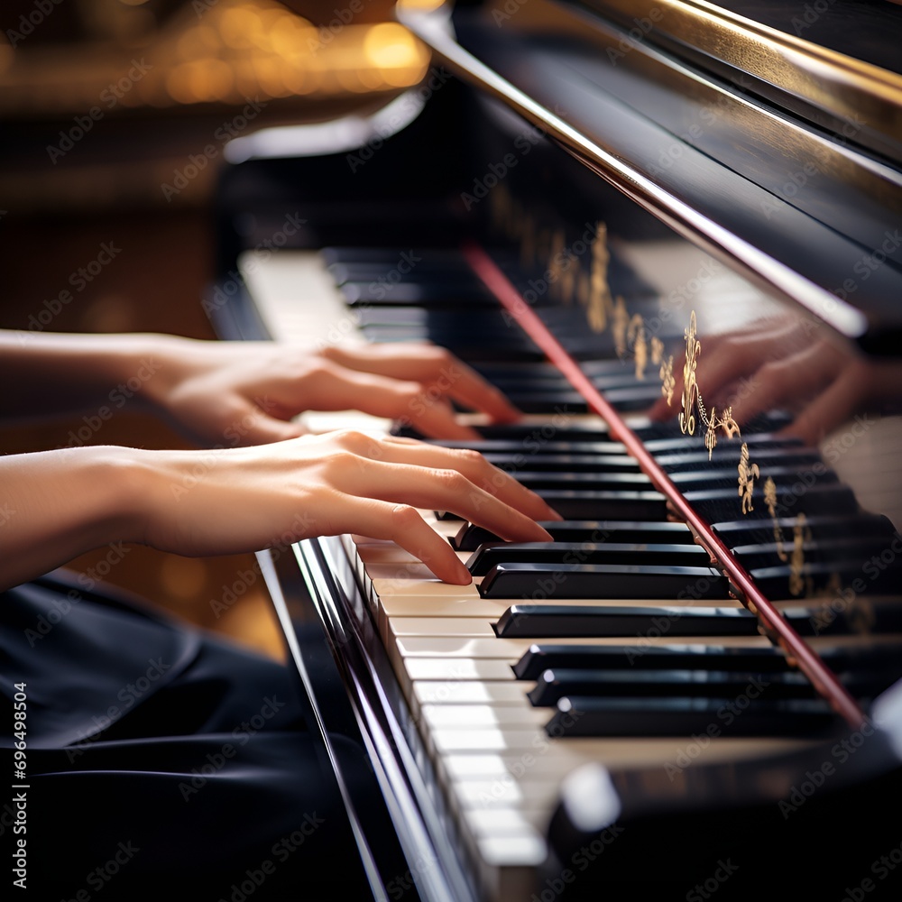 Obraz premium Hands of a woman playing the piano