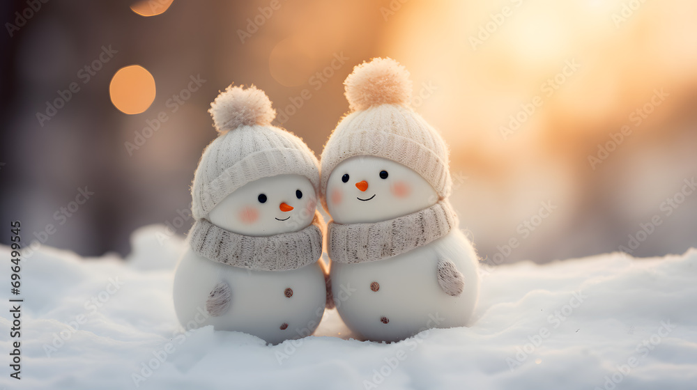 Obraz premium two friendly happy snowmen on the snow