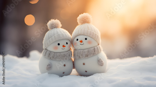 two friendly happy snowmen on the snow © fraudiana