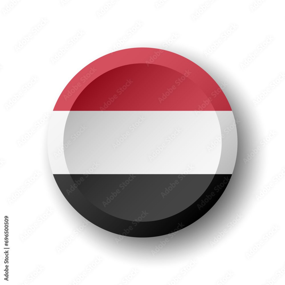 Obraz premium Yemen flag - 3D circle button with dropped shadow. Vector icon.