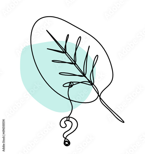Abstract color leaf with question mark as line drawing on the white