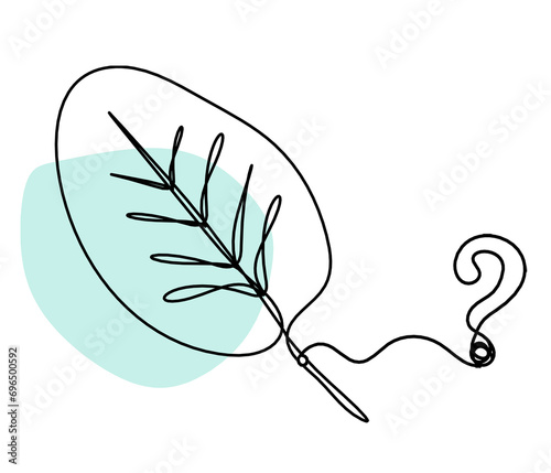 Abstract color leaf with question mark as line drawing on the white
