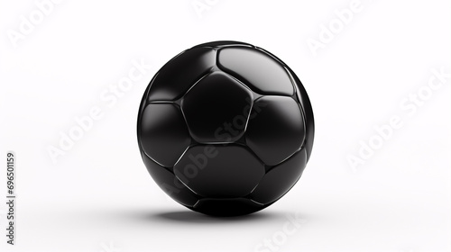 An ebony football stands apart on a pristine surface.