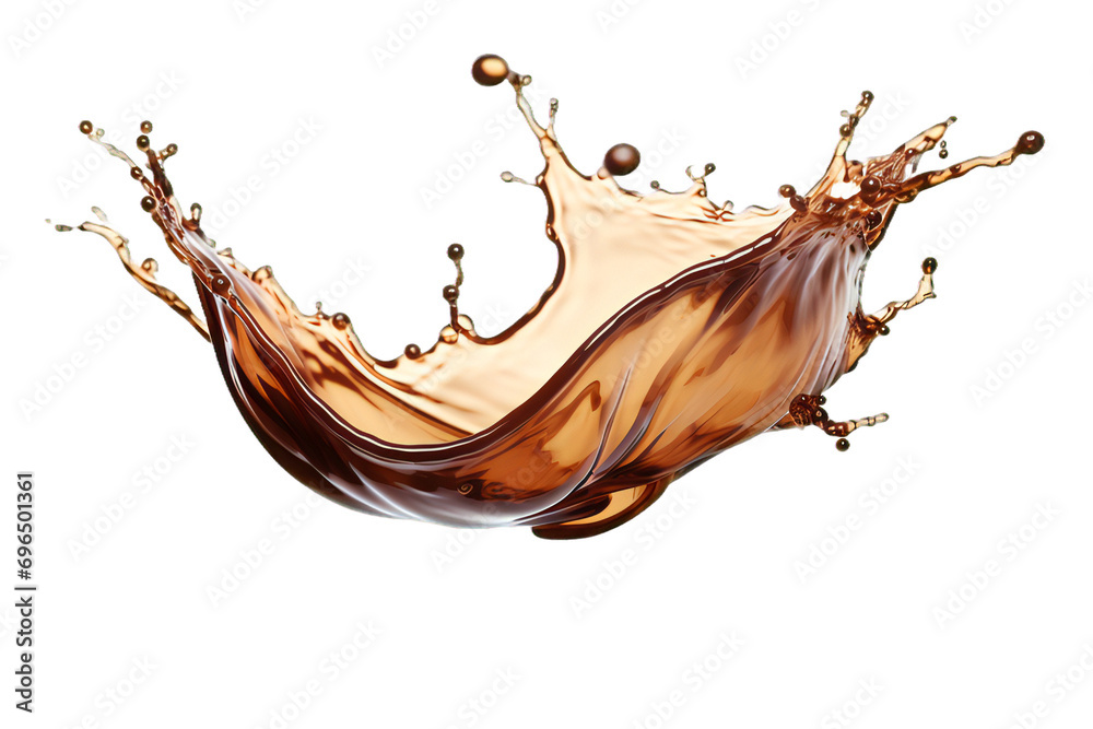 Splash of coffee, cola or tea isolated on transparent background ...