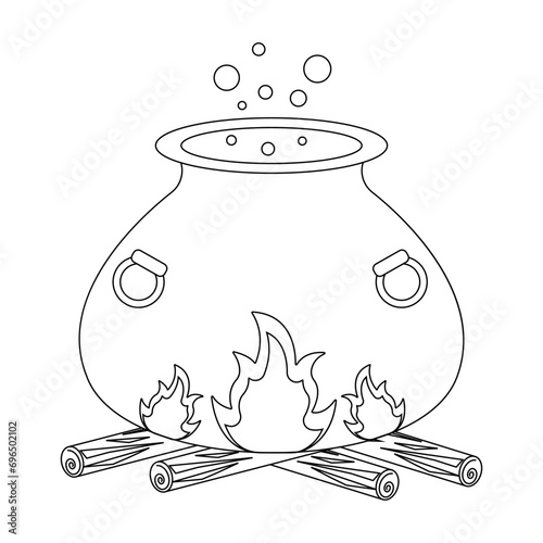 Pot stand on the bonfire and firewood. Isolated on white background.